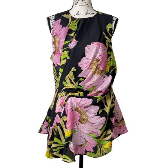 Natori Tops - Natori Shinjo Floral Silk Blouse Black Sleeveless Top Womens Size 14 NEW $450